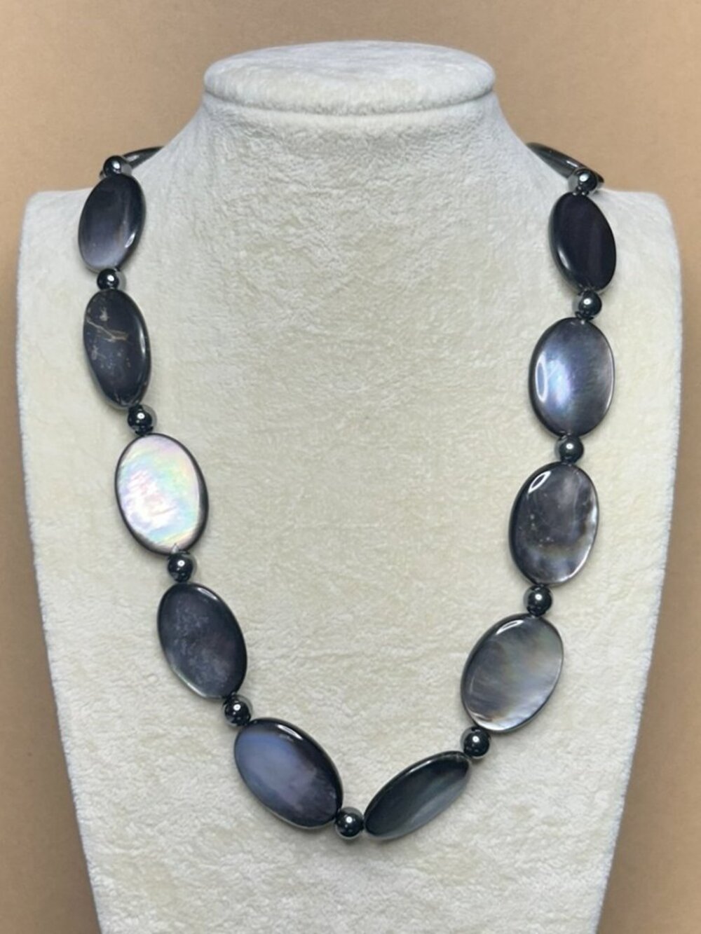 Black Doublet Mother of Pearls and Hematite Beads Necklace.